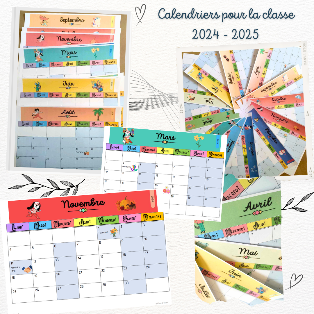 Calendrier de la classe 2024 2025 Chat d