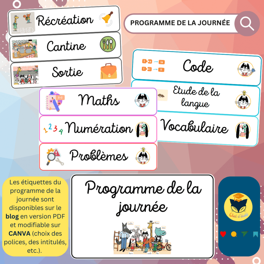 Etiquettes Du Programme Du Jour Chat D cole