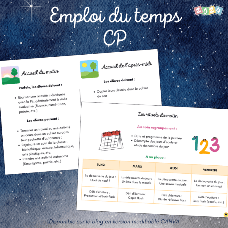 Emploi du temps CP 2024-2025 – Chat d'école
